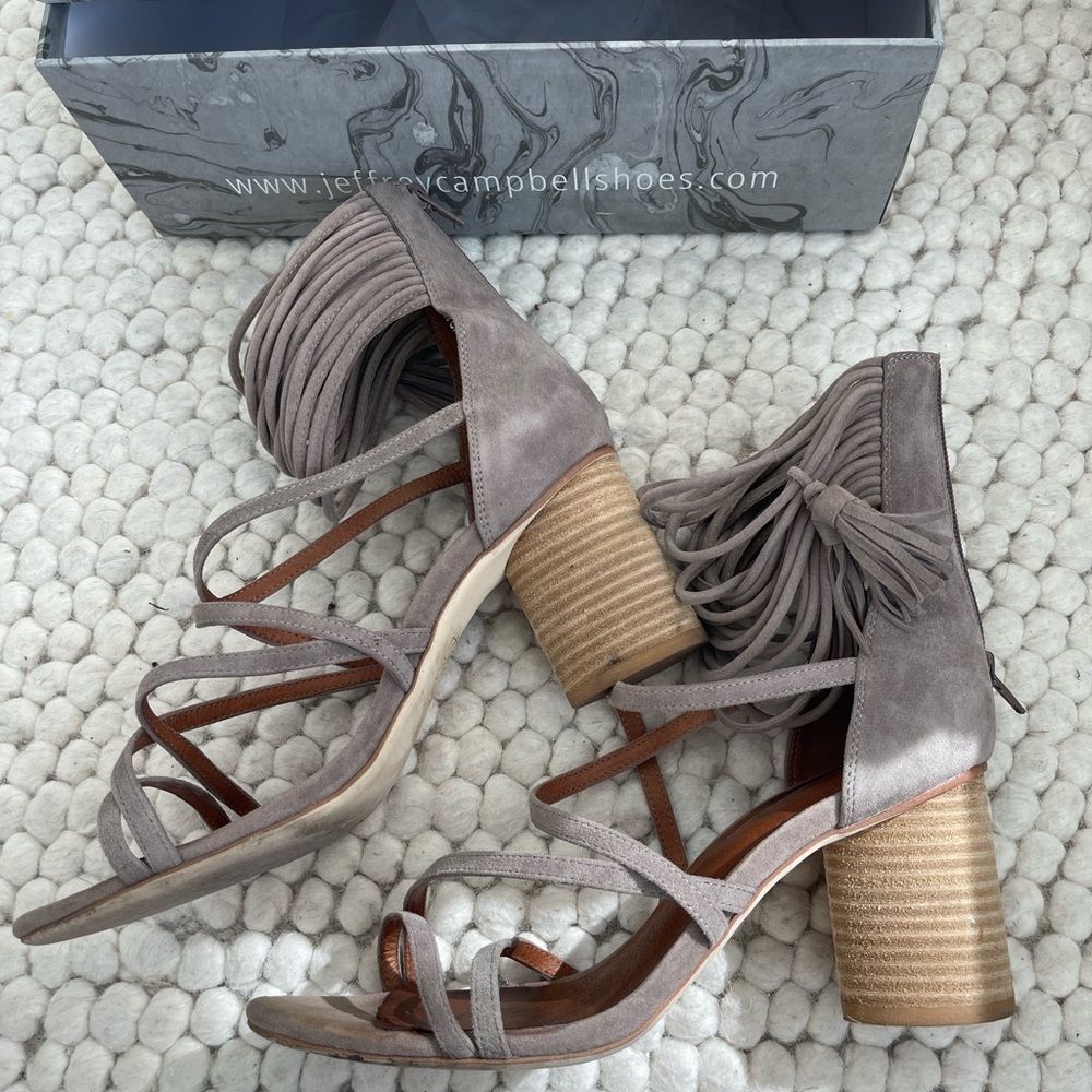 Jeffery Campbell Despina Taupe Suede Strappy Sandal Heel